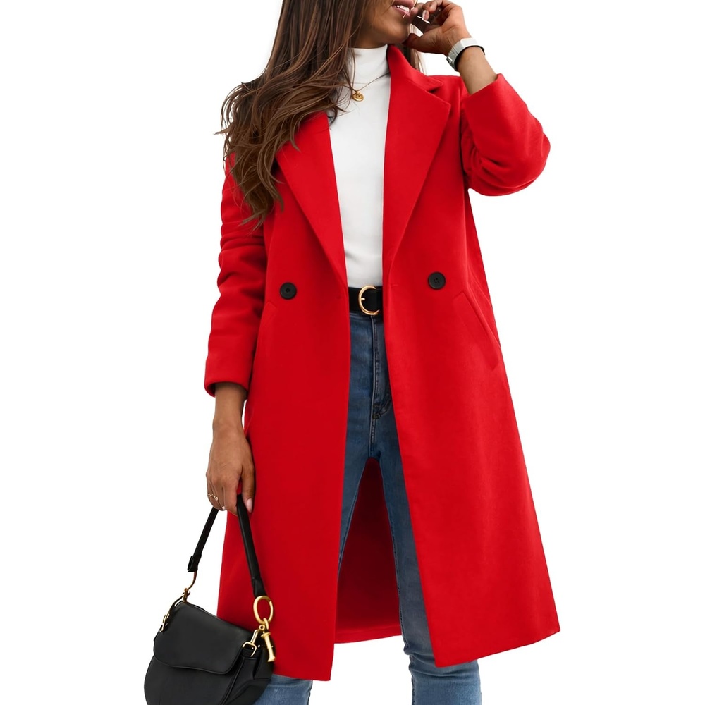 image:imageZeagoo Women Winter Wool Coat Notch Lapel SingleBreasted Mid Long PeacoatRed
