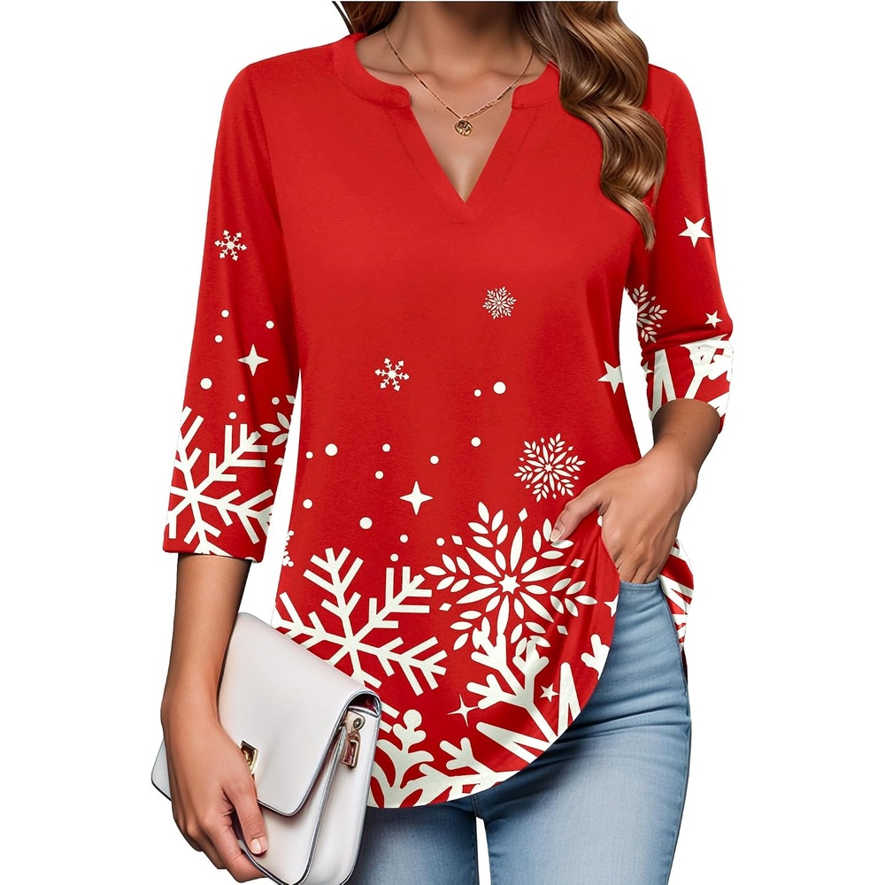 image:imageZeagoo Womens 34 Length Sleeve Tops V Neck Tunic Dressy Casual BlouseSnowflake