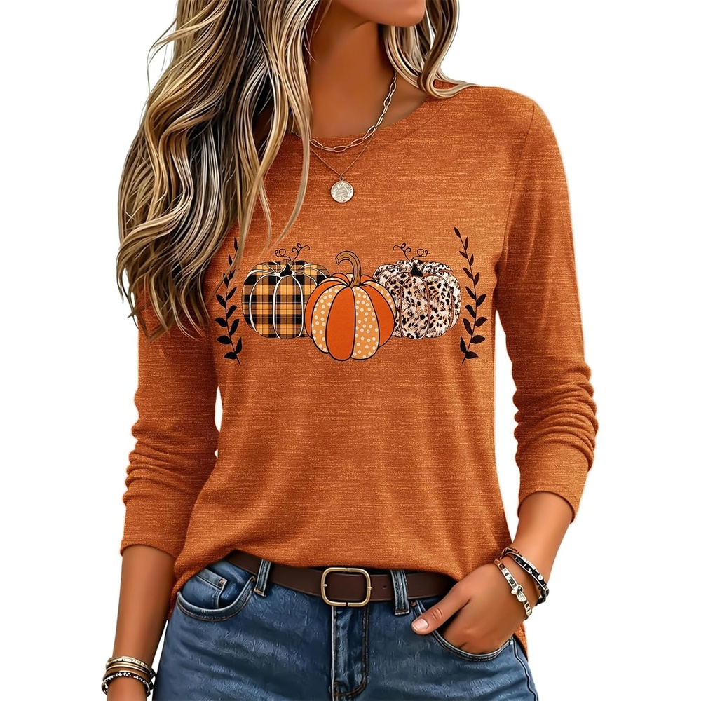image:imageZeagoo Womens Casual Shirts Long Sleeve Tops Crewneck Tshirts Fall ClothesZ Halloween Pumpkin 86