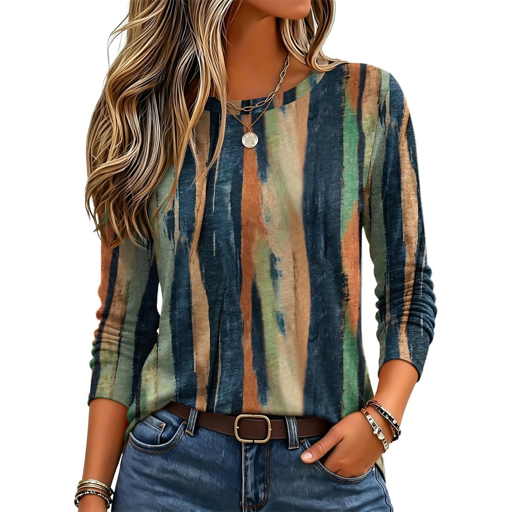 image:imageZeagoo Womens Casual Shirts Long Sleeve Tops Crewneck Tshirts Fall ClothesZ Stripes Multicolor 289
