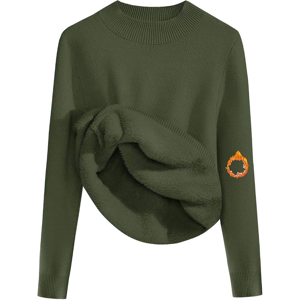 image:imageZeagoo Womens Fleece Sherpa Lined Sweater Mock Neck Long Sleeve Thermal Shirt 2026 Fall Winter Fuzzy Knit Jumper Tops SXXLArmy Green