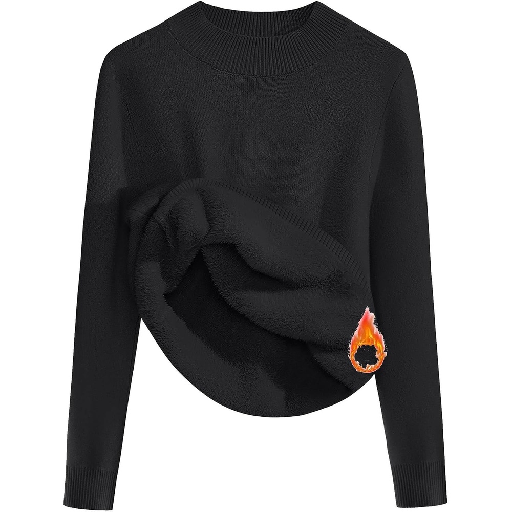 image:imageZeagoo Womens Fleece Sherpa Lined Sweater Mock Neck Long Sleeve Thermal Shirt 2026 Fall Winter Fuzzy Knit Jumper Tops SXXLBlack