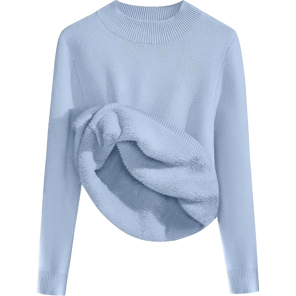 image:imageZeagoo Womens Fleece Sherpa Lined Sweater Mock Neck Long Sleeve Thermal Shirt 2026 Fall Winter Fuzzy Knit Jumper Tops SXXLClear Blue