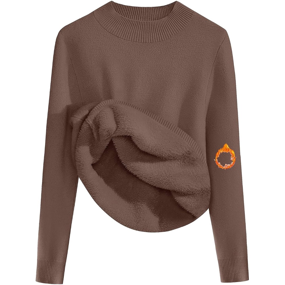 image:imageZeagoo Womens Fleece Sherpa Lined Sweater Mock Neck Long Sleeve Thermal Shirt 2026 Fall Winter Fuzzy Knit Jumper Tops SXXLCoffee