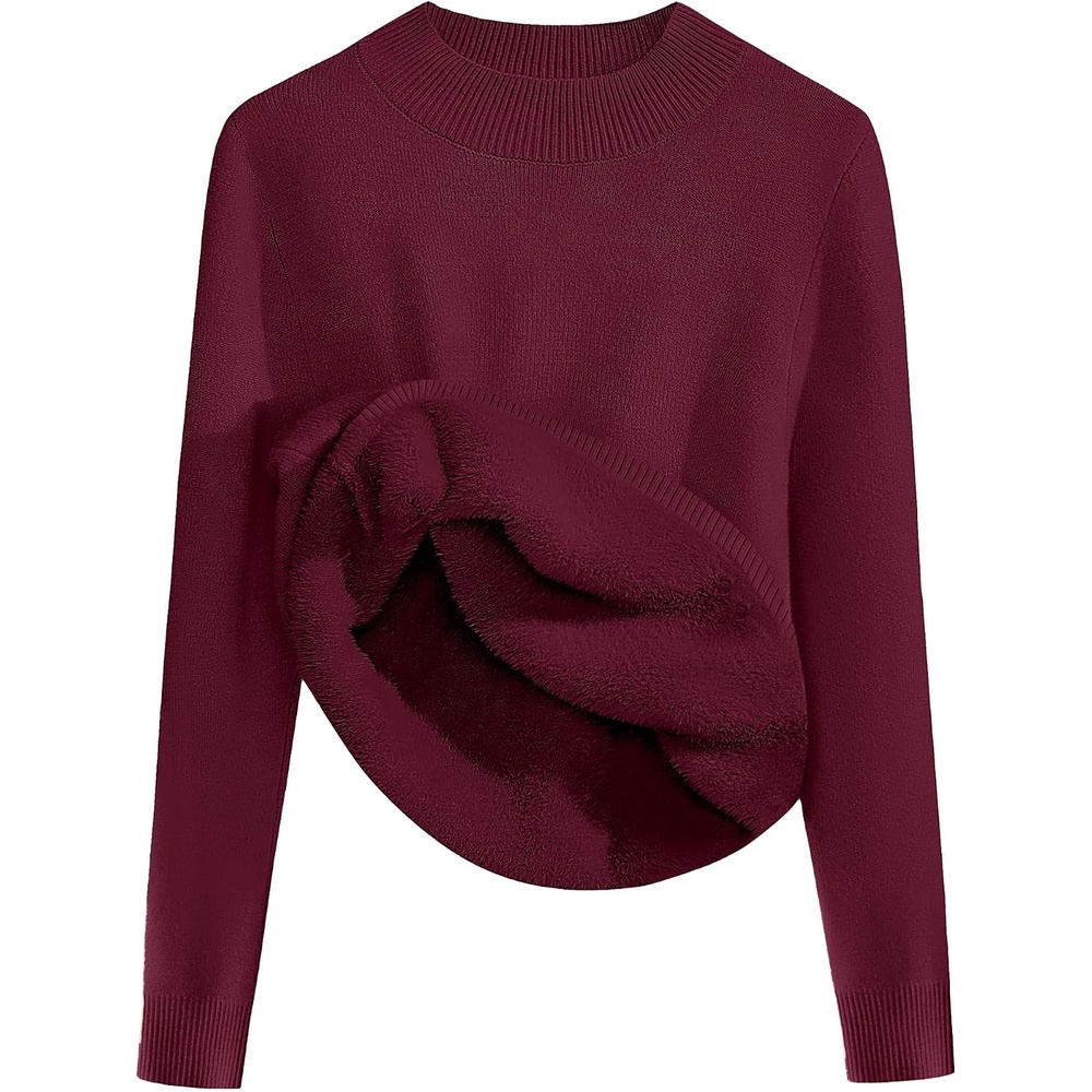 image:imageZeagoo Womens Fleece Sherpa Lined Sweater Mock Neck Long Sleeve Thermal Shirt 2026 Fall Winter Fuzzy Knit Jumper Tops SXXLDark Red