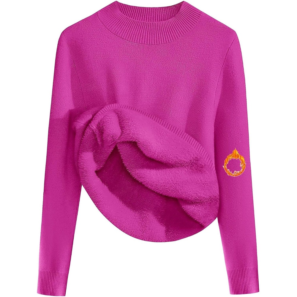 image:imageZeagoo Womens Fleece Sherpa Lined Sweater Mock Neck Long Sleeve Thermal Shirt 2026 Fall Winter Fuzzy Knit Jumper Tops SXXLHot Pink