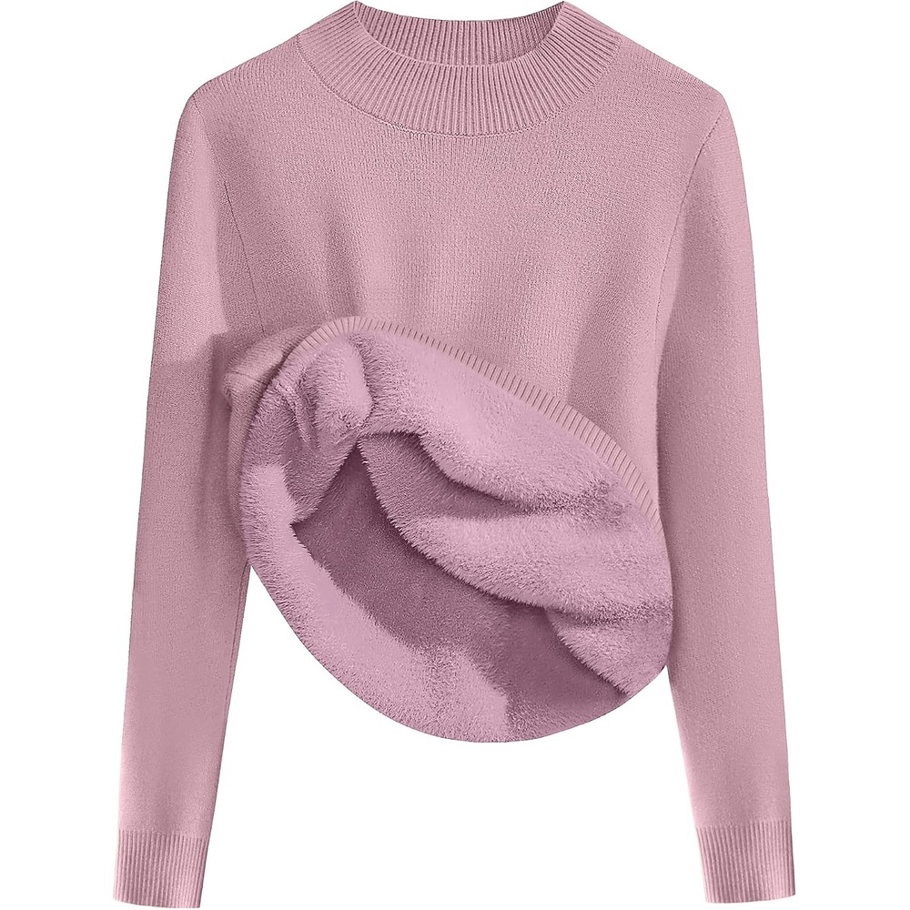 image:imageZeagoo Womens Fleece Sherpa Lined Sweater Mock Neck Long Sleeve Thermal Shirt 2026 Fall Winter Fuzzy Knit Jumper Tops SXXLLight Purple