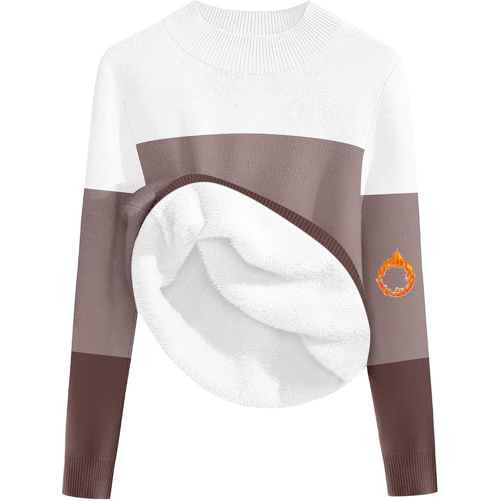 image:imageZeagoo Womens Fleece Sherpa Lined Sweater Mock Neck Long Sleeve Thermal Shirt 2026 Fall Winter Fuzzy Knit Jumper Tops SXXLWhite Khaki Brown