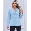 Zeagoo Blouses for Women Bow Tie Neck Chiffon Long Sleeve Shirt Work Tops(A-light Blue)