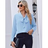 Zeagoo Blouses for Women Bow Tie Neck Chiffon Long Sleeve Shirt Work Tops(A-light Blue)
