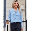 Zeagoo Blouses for Women Bow Tie Neck Chiffon Long Sleeve Shirt Work Tops(A-light Blue)