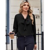 Zeagoo Blouses for Women Bow Tie Neck Chiffon Long Sleeve Shirt Work Tops(Black)
