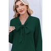 Zeagoo Blouses for Women Bow Tie Neck Chiffon Long Sleeve Shirt Work Tops(Green)