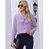 Zeagoo Blouses for Women Bow Tie Neck Chiffon Long Sleeve Shirt Work Tops(Lilac)