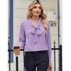 Zeagoo Blouses for Women Bow Tie Neck Chiffon Long Sleeve Shirt Work Tops(Lilac)