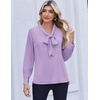 Zeagoo Blouses for Women Bow Tie Neck Chiffon Long Sleeve Shirt Work Tops(Lilac)