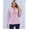 Zeagoo Blouses for Women Bow Tie Neck Chiffon Long Sleeve Shirt Work Tops(Pink)