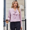 Zeagoo Blouses for Women Bow Tie Neck Chiffon Long Sleeve Shirt Work Tops(Pink)