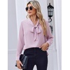 Zeagoo Blouses for Women Bow Tie Neck Chiffon Long Sleeve Shirt Work Tops(Pink)