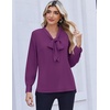 Zeagoo Blouses for Women Bow Tie Neck Chiffon Long Sleeve Shirt Work Tops(Purple)