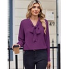 Zeagoo Blouses for Women Bow Tie Neck Chiffon Long Sleeve Shirt Work Tops(Purple)