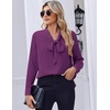 Zeagoo Blouses for Women Bow Tie Neck Chiffon Long Sleeve Shirt Work Tops(Purple)
