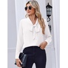 Zeagoo Blouses for Women Bow Tie Neck Chiffon Long Sleeve Shirt Work Tops(White)