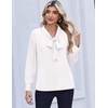 Zeagoo Blouses for Women Bow Tie Neck Chiffon Long Sleeve Shirt Work Tops(White)