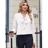 Zeagoo Blouses for Women Bow Tie Neck Chiffon Long Sleeve Shirt Work Tops(White)