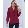 Zeagoo Blouses for Women Bow Tie Neck Chiffon Long Sleeve Shirt Work Tops(Wine Red)