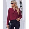 Zeagoo Blouses for Women Bow Tie Neck Chiffon Long Sleeve Shirt Work Tops(Wine Red)