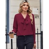 Zeagoo Blouses for Women Bow Tie Neck Chiffon Long Sleeve Shirt Work Tops(Wine Red)