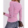 Zeagoo Women Long Sleeve Shirts Ribbed Tops Crewneck Basic Tee(Hot Pink Stripe)