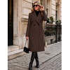 Zeagoo Women Winter Wool Coat Notch Lapel Single-Breasted Mid Long Peacoat(Brown)