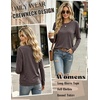Zeagoo Women’s Casual Shirts Long Sleeve Tops Crewneck Tshirts Fall Clothes(Brown + White + Black)