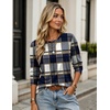 Zeagoo Women’s Casual Shirts Long Sleeve Tops Crewneck Tshirts Fall Clothes(Z Plaid Blue 597)