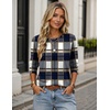 Zeagoo Women’s Casual Shirts Long Sleeve Tops Crewneck Tshirts Fall Clothes(Z Plaid Blue 597)