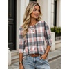 Zeagoo Women’s Casual Shirts Long Sleeve Tops Crewneck Tshirts Fall Clothes(Z Plaid Pink 326)