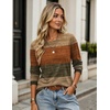 Zeagoo Women’s Casual Shirts Long Sleeve Tops Crewneck Tshirts Fall Clothes(Z Stripes Brown 398)
