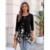 Zeagoo Womens Tops 3/4 Sleeve loose fit dressy Tunics Plus Size Boho Shirts(Black White Floral)