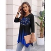Zeagoo Womens Tops 3/4 Sleeve loose fit dressy Tunics Plus Size Boho Shirts(Royal Blue Boho-jb229)