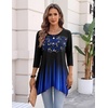 Zeagoo Womens Tops 3/4 Sleeve loose fit dressy Tunics Plus Size Boho Shirts(Royal Blue Boho-jb229)