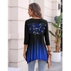 Zeagoo Womens Tops 3/4 Sleeve loose fit dressy Tunics Plus Size Boho Shirts(Royal Blue Boho-jb229)