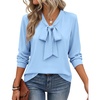 Zeagoo Blouses for Women Bow Tie Neck Chiffon Long Sleeve Shirt Work Tops(A-light Blue)