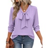Zeagoo Blouses for Women Bow Tie Neck Chiffon Long Sleeve Shirt Work Tops(Lilac)
