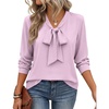 Zeagoo Blouses for Women Bow Tie Neck Chiffon Long Sleeve Shirt Work Tops(Pink)