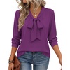 Zeagoo Blouses for Women Bow Tie Neck Chiffon Long Sleeve Shirt Work Tops(Purple)