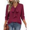 Zeagoo Blouses for Women Bow Tie Neck Chiffon Long Sleeve Shirt Work Tops(Wine Red)