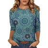 Zeagoo Women’s Casual 3/4 Sleeve T-Shirts Round Neck Tunic Tops Work Blouse(Blue Print-mz858)