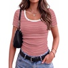 Zeagoo Womens Tops Short Sleeve Rib Knit Basic Tee Scoop Neck Fitted Shirt(Red White Stripe)